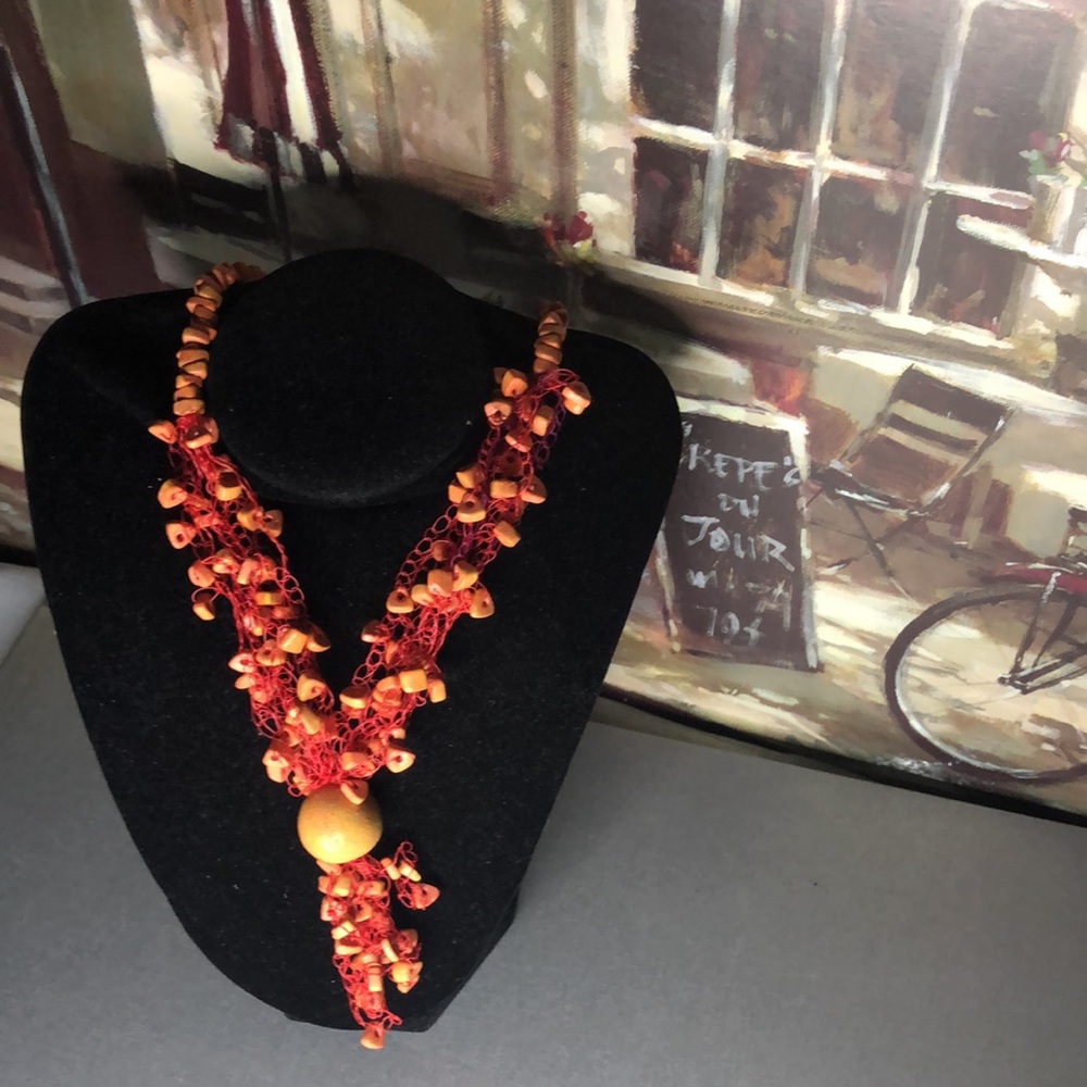 Vibrant Orange Beaded Statement Necklace